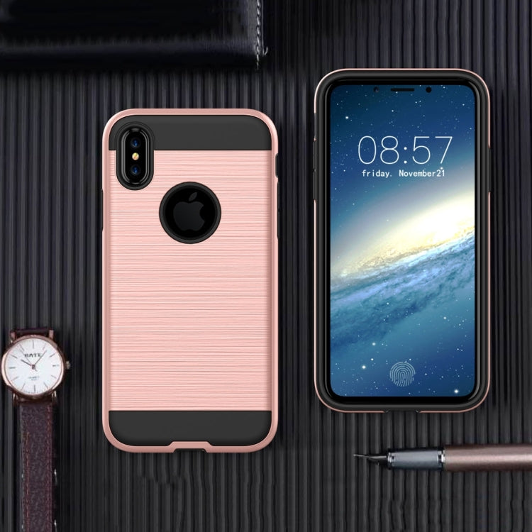 For iPhone X / XS Brushed Texture TPU + PC Dropproof Protective Back Cover Case