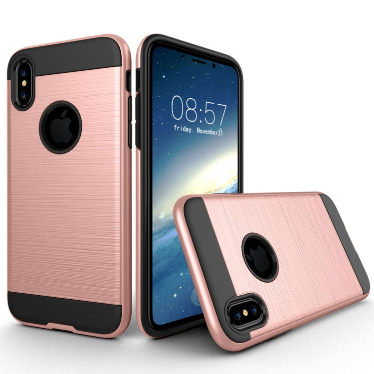 For iPhone X / XS Brushed Texture TPU + PC Dropproof Protective Back Cover Case