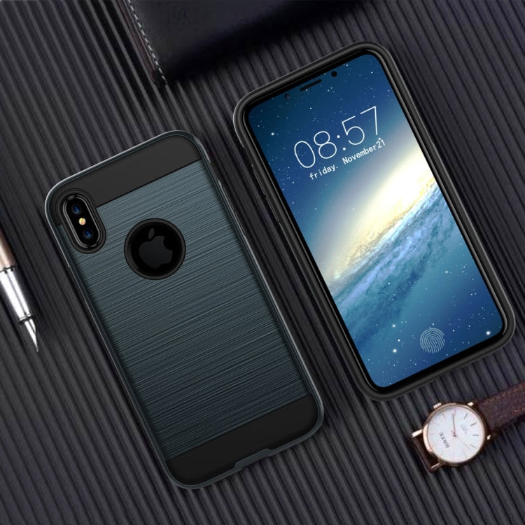 For iPhone X / XS Brushed Texture TPU + PC Dropproof Protective Back Cover Case