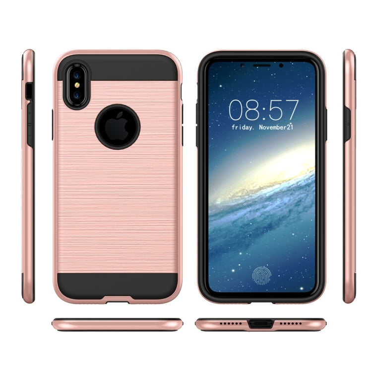 For iPhone X / XS Brushed Texture TPU + PC Dropproof Protective Back Cover Case
