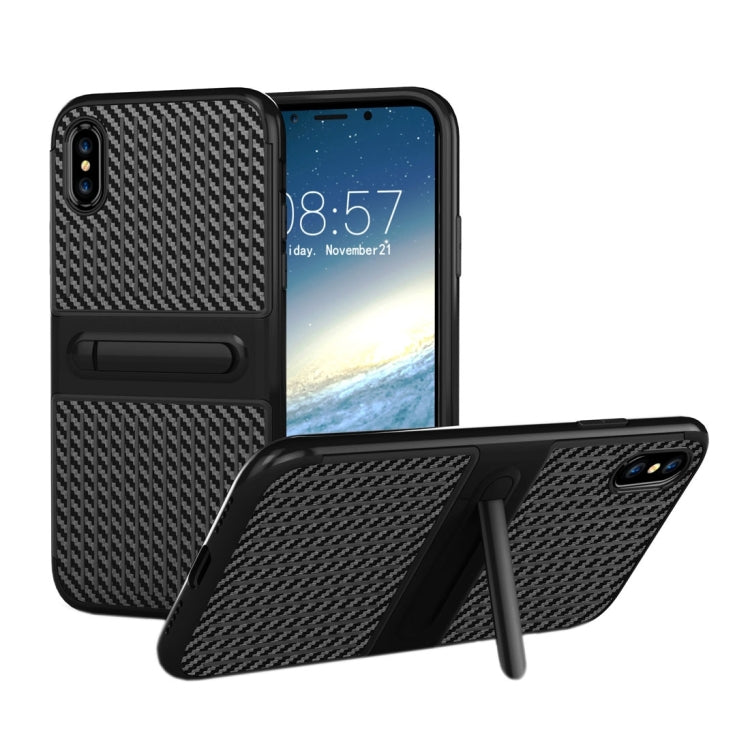 For iPhone X / XS Suitcase Style Stripe Texture TPU + PC Dropproof Protective Back Cover Case With Holder