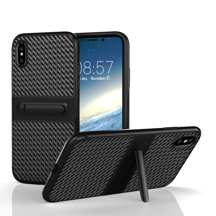 For iPhone X / XS Suitcase Style Stripe Texture TPU + PC Dropproof Protective Back Cover Case With Holder