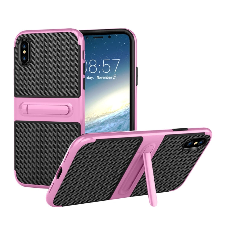 For iPhone X / XS Suitcase Style Stripe Texture TPU + PC Dropproof Protective Back Cover Case With Holder