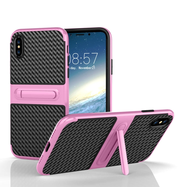 For iPhone X / XS Suitcase Style Stripe Texture TPU + PC Dropproof Protective Back Cover Case With Holder