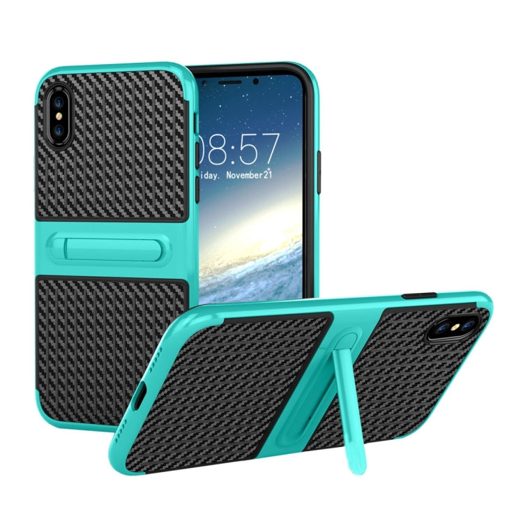 For iPhone X / XS Suitcase Style Stripe Texture TPU + PC Dropproof Protective Back Cover Case With Holder