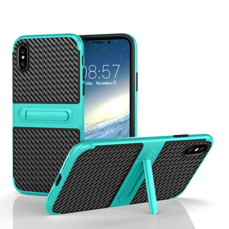 For iPhone X / XS Suitcase Style Stripe Texture TPU + PC Dropproof Protective Back Cover Case With Holder