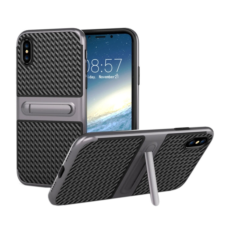 For iPhone X / XS Suitcase Style Stripe Texture TPU + PC Dropproof Protective Back Cover Case With Holder
