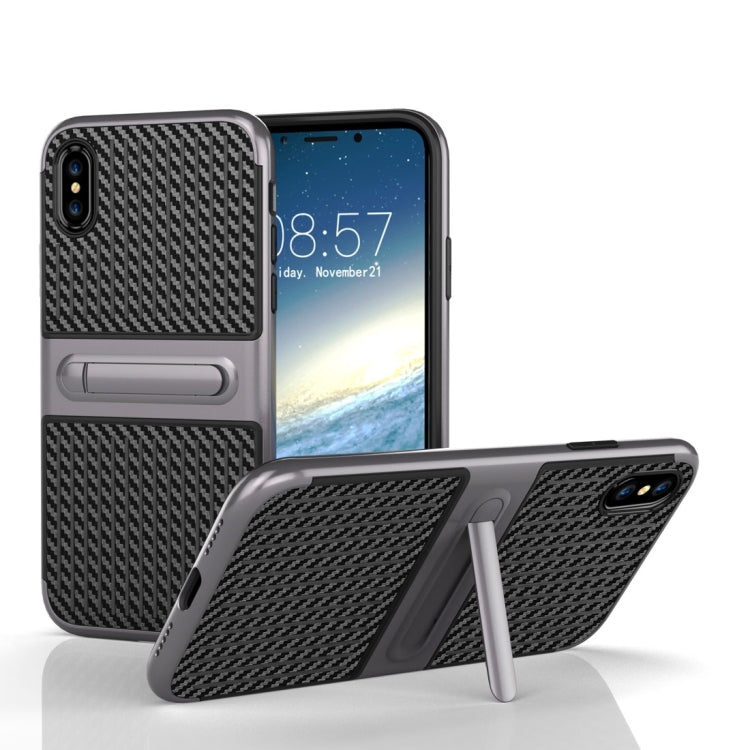 For iPhone X / XS Suitcase Style Stripe Texture TPU + PC Dropproof Protective Back Cover Case With Holder