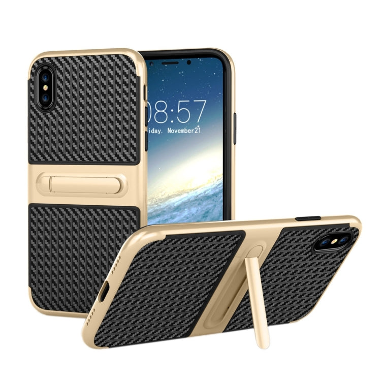 For iPhone X / XS Suitcase Style Stripe Texture TPU + PC Dropproof Protective Back Cover Case With Holder