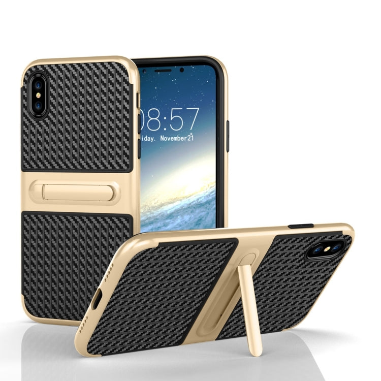 For iPhone X / XS Suitcase Style Stripe Texture TPU + PC Dropproof Protective Back Cover Case With Holder
