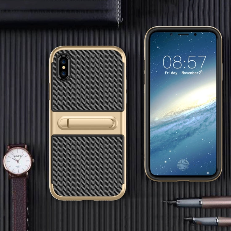 For iPhone X / XS Suitcase Style Stripe Texture TPU + PC Dropproof Protective Back Cover Case With Holder