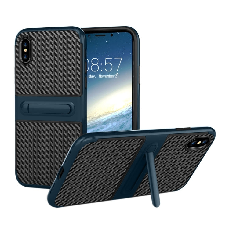 For iPhone X / XS Suitcase Style Stripe Texture TPU + PC Dropproof Protective Back Cover Case With Holder