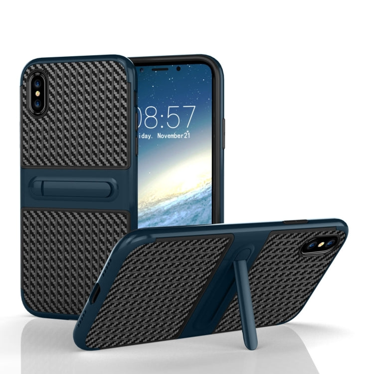 For iPhone X / XS Suitcase Style Stripe Texture TPU + PC Dropproof Protective Back Cover Case With Holder