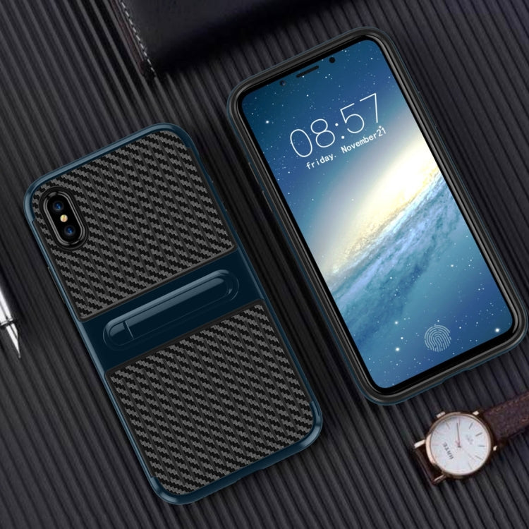 For iPhone X / XS Suitcase Style Stripe Texture TPU + PC Dropproof Protective Back Cover Case With Holder