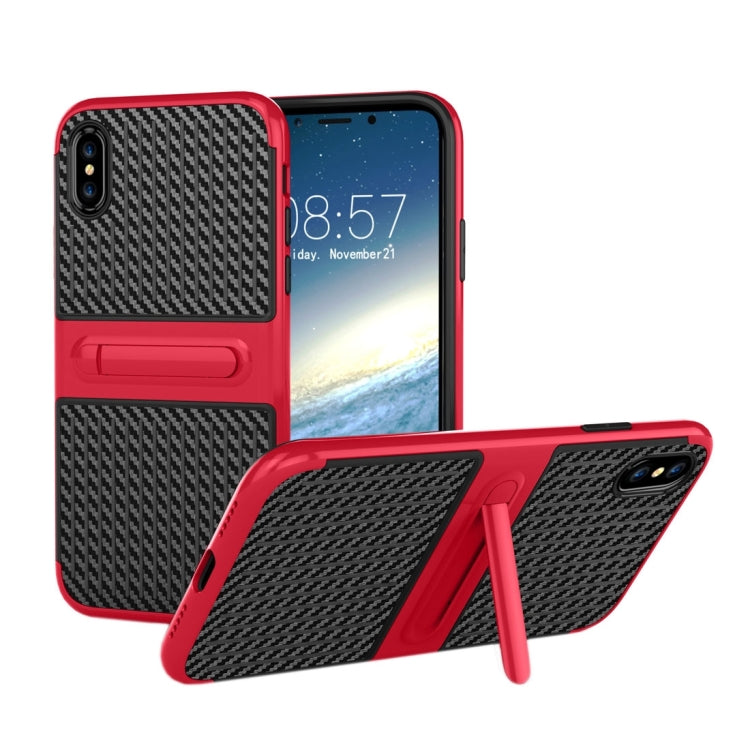 For iPhone X / XS Suitcase Style Stripe Texture TPU + PC Dropproof Protective Back Cover Case With Holder