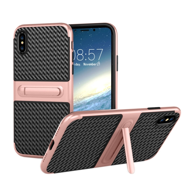 For iPhone X / XS Suitcase Style Stripe Texture TPU + PC Dropproof Protective Back Cover Case With Holder