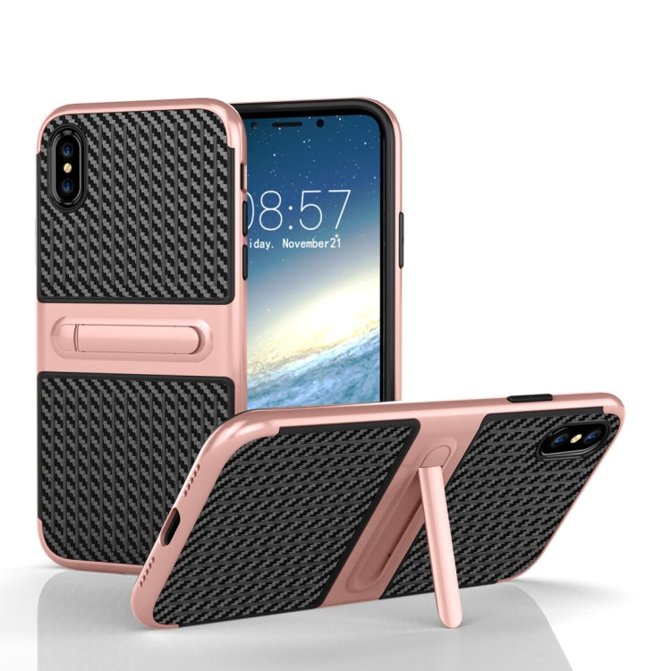 For iPhone X / XS Suitcase Style Stripe Texture TPU + PC Dropproof Protective Back Cover Case With Holder