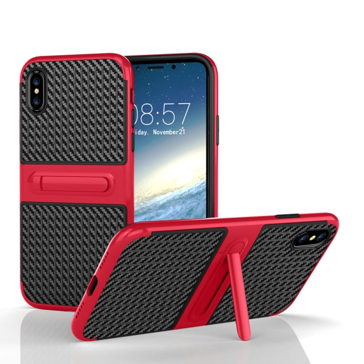 For iPhone X / XS Suitcase Style Stripe Texture TPU + PC Dropproof Protective Back Cover Case With Holder