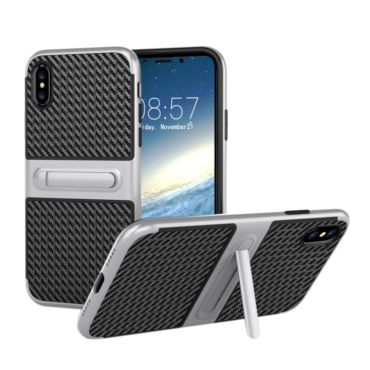 For iPhone X / XS Suitcase Style Stripe Texture TPU + PC Dropproof Protective Back Cover Case With Holder