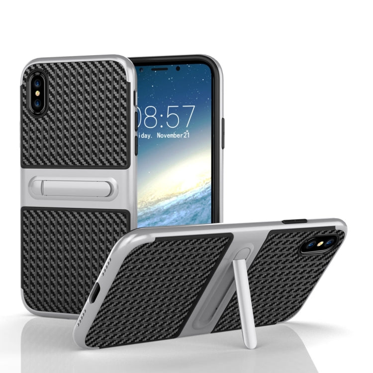 For iPhone X / XS Suitcase Style Stripe Texture TPU + PC Dropproof Protective Back Cover Case With Holder
