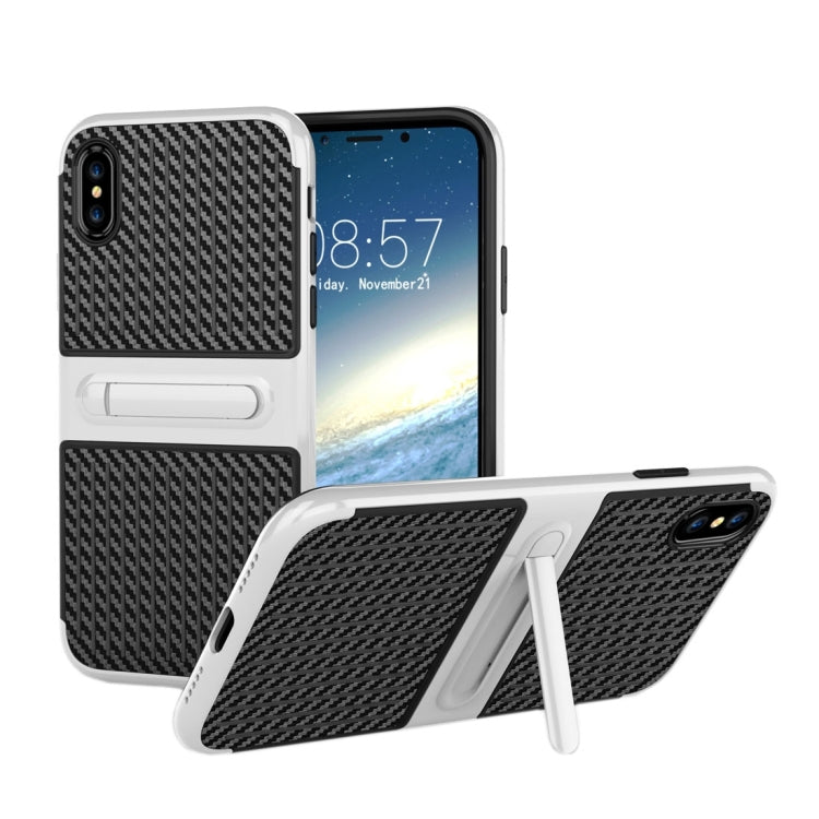 For iPhone X / XS Suitcase Style Stripe Texture TPU + PC Dropproof Protective Back Cover Case With Holder