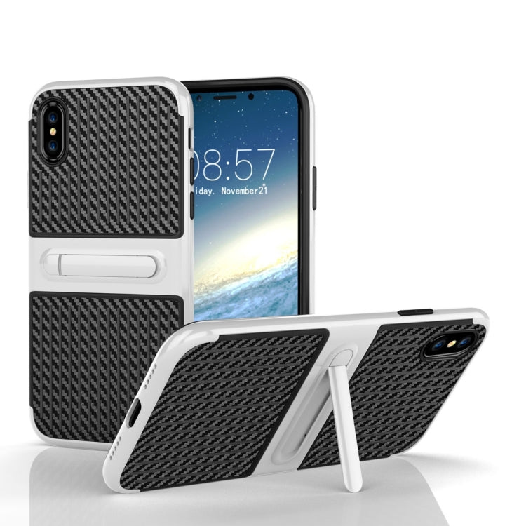 For iPhone X / XS Suitcase Style Stripe Texture TPU + PC Dropproof Protective Back Cover Case With Holder