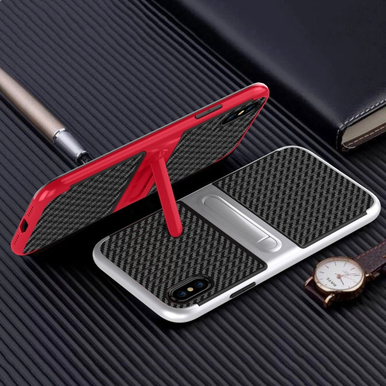 For iPhone X / XS Suitcase Style Stripe Texture TPU + PC Dropproof Protective Back Cover Case With Holder