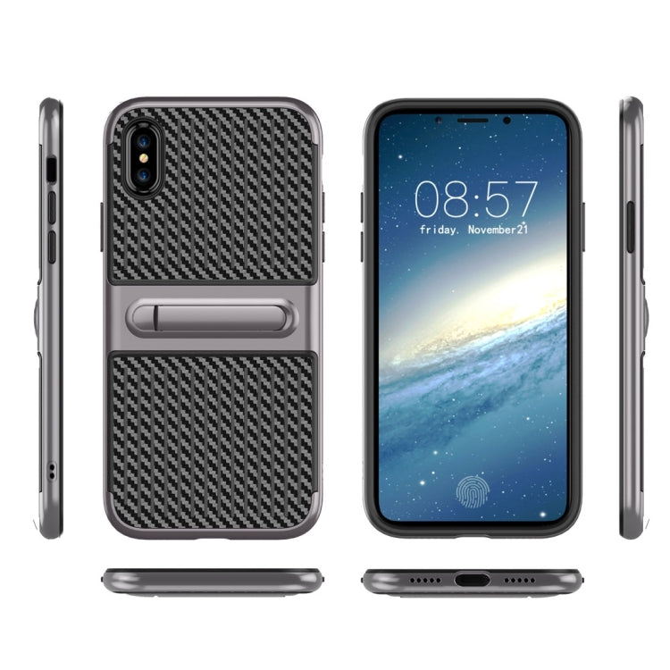 For iPhone X / XS Suitcase Style Stripe Texture TPU + PC Dropproof Protective Back Cover Case With Holder