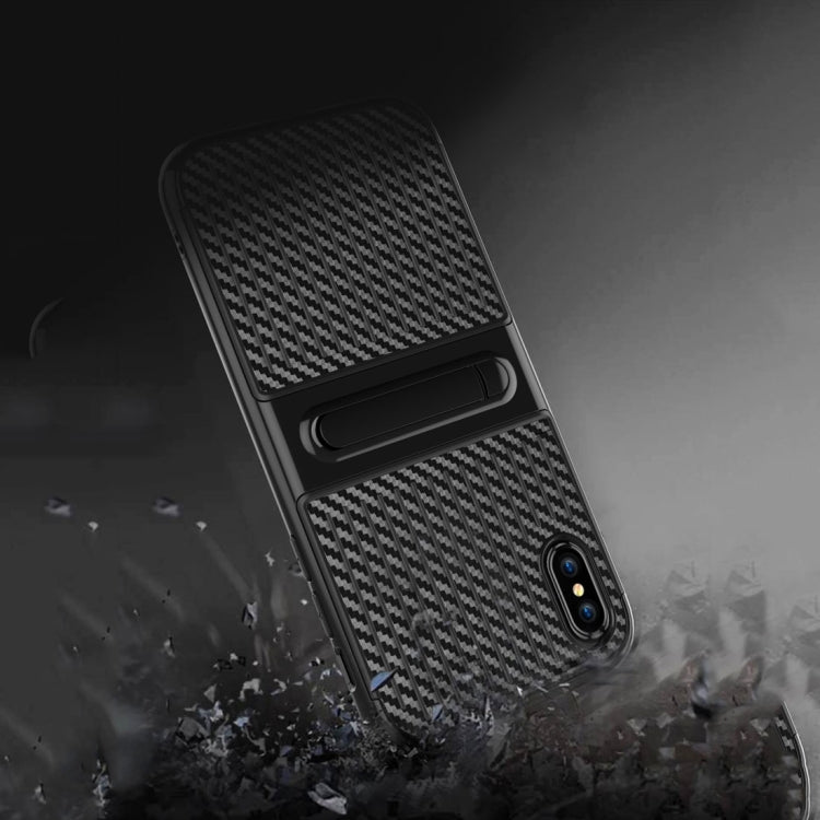 For iPhone X / XS Suitcase Style Stripe Texture TPU + PC Dropproof Protective Back Cover Case With Holder