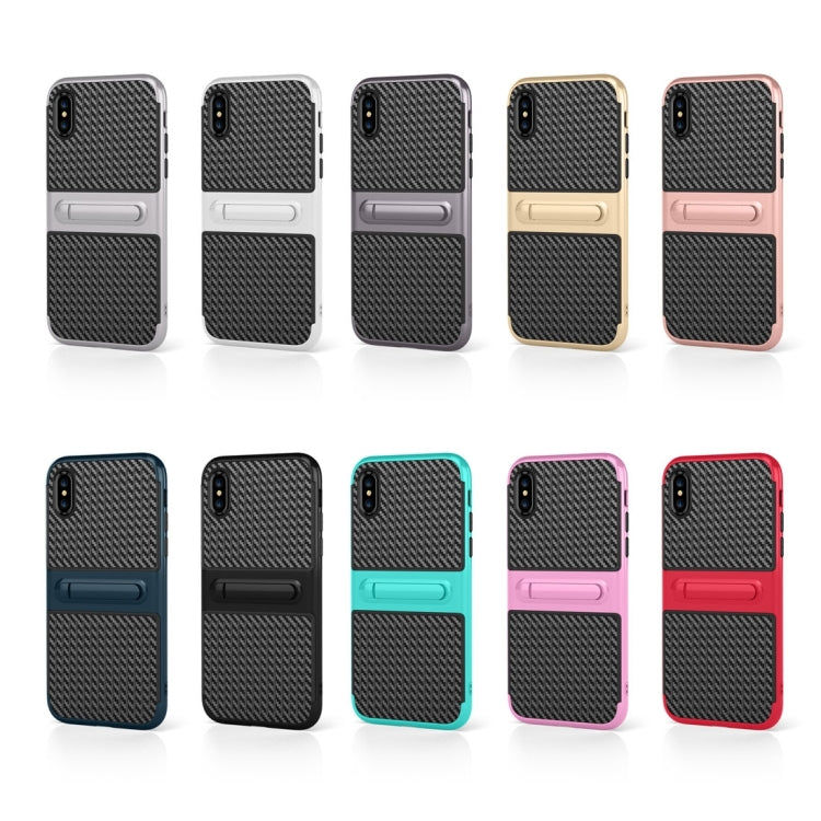 For iPhone X / XS Suitcase Style Stripe Texture TPU + PC Dropproof Protective Back Cover Case With Holder