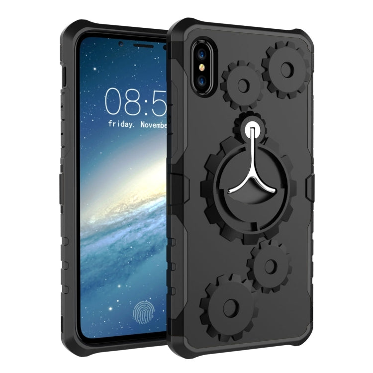 For iPhone X / XS Gearwheel Style TPU + PC Multi-function Outdoor Sports Protective Back Cover Case With 360 Degree Rotatable Holder & Armband