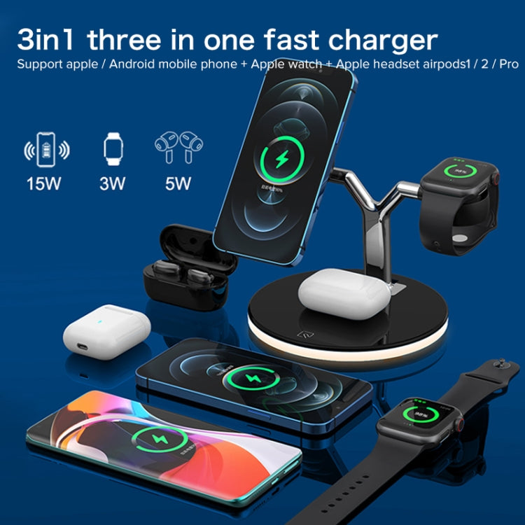 3 in 1 15W Multi-function Magnetic Wireless Charger for Mobile Phones & Apple Watches & AirPods