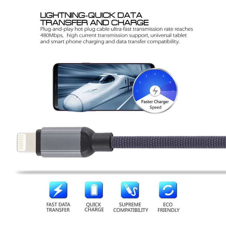 3A USB to 8 Pin Braided Data Cable, Cable Length: 1m