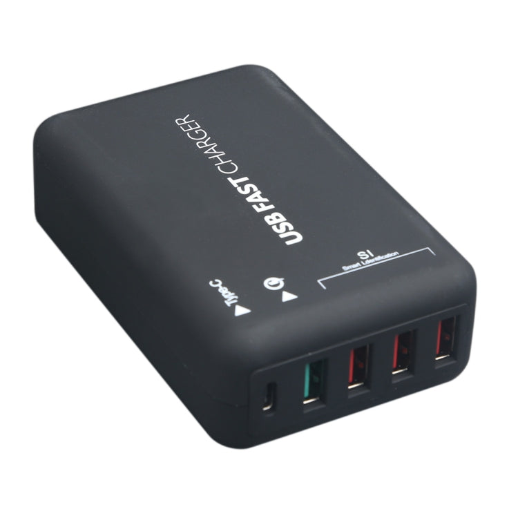 30W 3 x USB + QC3.0 + USB-C / Type-C Fast Charging Station Smart Charger AC100-240V