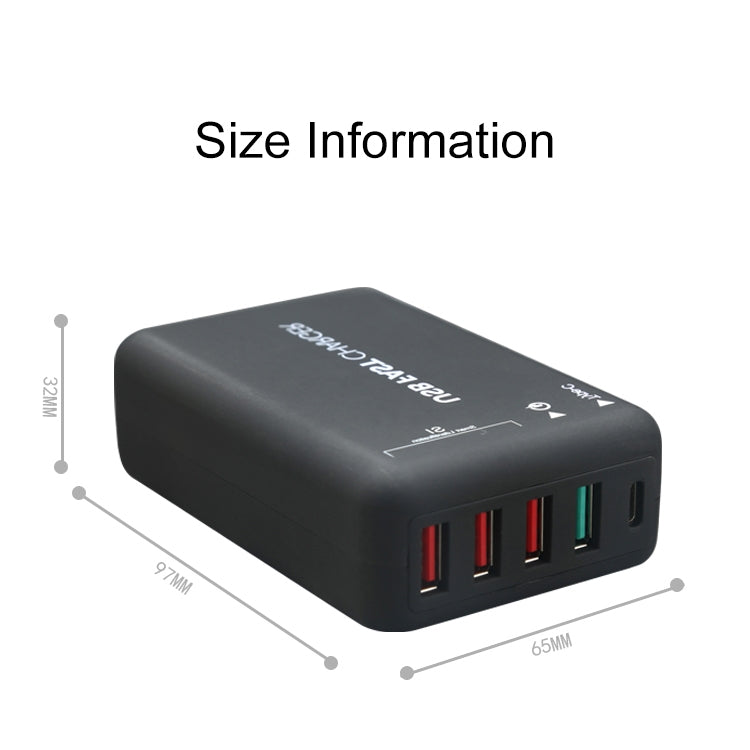 30W 3 x USB + QC3.0 + USB-C / Type-C Fast Charging Station Smart Charger AC100-240V