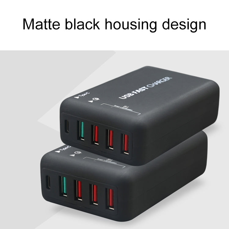 30W 3 x USB + QC3.0 + USB-C / Type-C Fast Charging Station Smart Charger AC100-240V