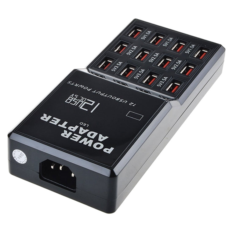 W-858 12A 12 Ports USB Fast Charging Dock Desktop Smart Charger AC100-240V, AU Plug (Black)