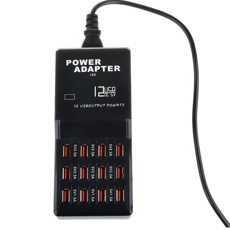 W-858 12A 12 Ports USB Fast Charging Dock Desktop Smart Charger AC100-240V, AU Plug (Black)
