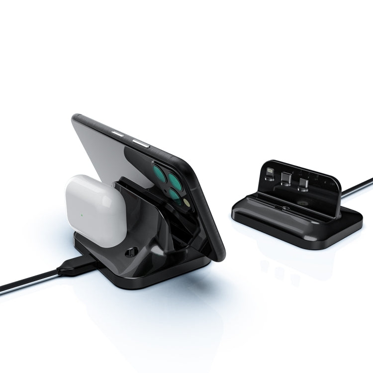 XBX-02 Wireless Charger, With Type-C & Micro USB & 8 Pin Interface, For iPhone, AirPods and Other Android Phones (Black)