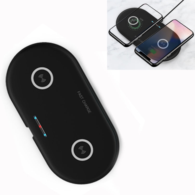HT-02 10W 5V / 9V Wireless Dual Mobile Phone Charging Charger Base for All Support the QI Standard Mobile Phones