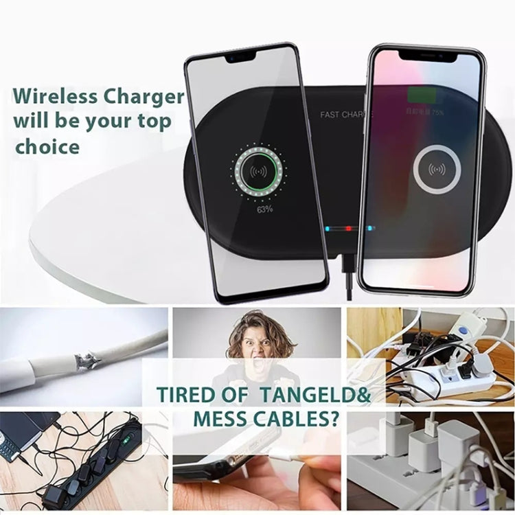 HT-02 10W 5V / 9V Wireless Dual Mobile Phone Charging Charger Base for All Support the QI Standard Mobile Phones