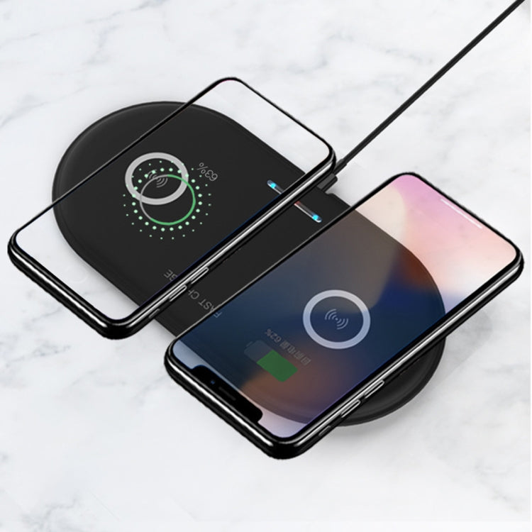 HT-02 10W 5V / 9V Wireless Dual Mobile Phone Charging Charger Base for All Support the QI Standard Mobile Phones