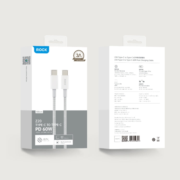 ROCK Z20 1m PD60W USB-C / Type-C to USB-C / Type-C Fast Charging Data Cable