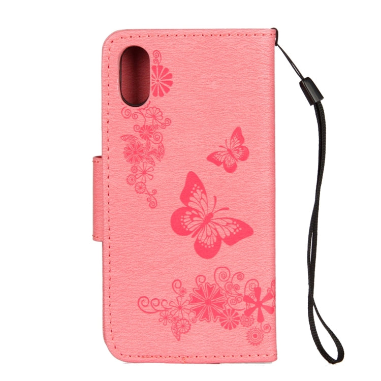 For iPhone X / XS Pressed Flowers Butterfly Pattern Horizontal Flip Leather Case with Holder & Card Slots & Wallet & Lanyard