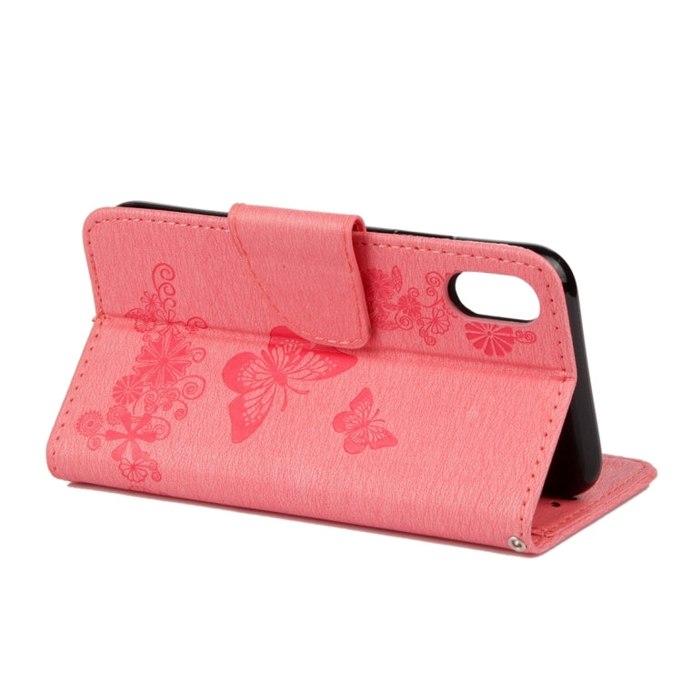 For iPhone X / XS Pressed Flowers Butterfly Pattern Horizontal Flip Leather Case with Holder & Card Slots & Wallet & Lanyard