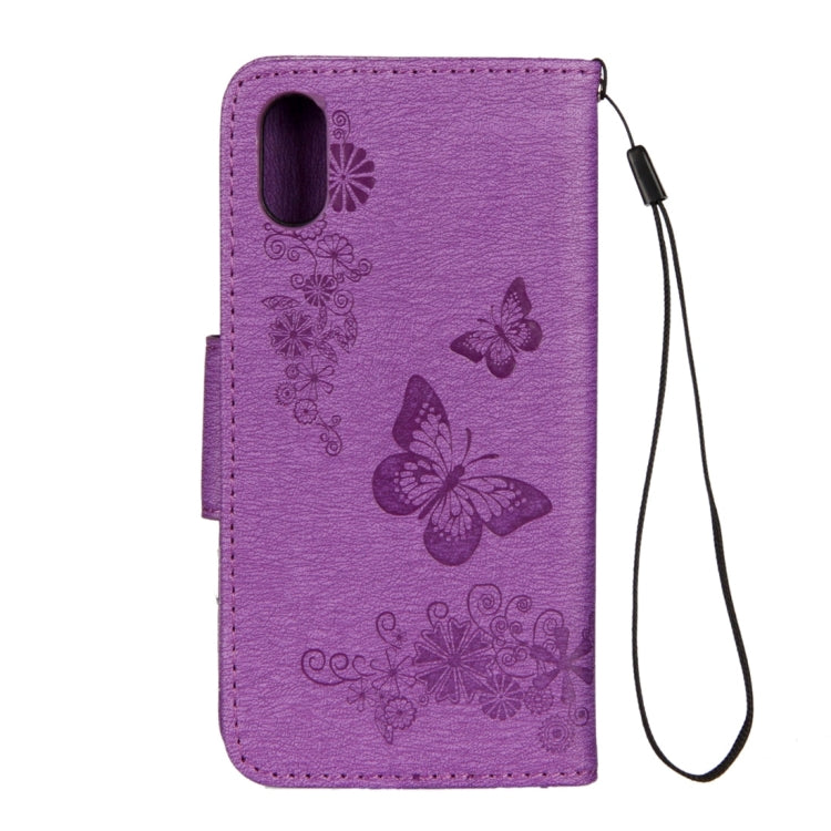 For iPhone X / XS Pressed Flowers Butterfly Pattern Horizontal Flip Leather Case with Holder & Card Slots & Wallet & Lanyard