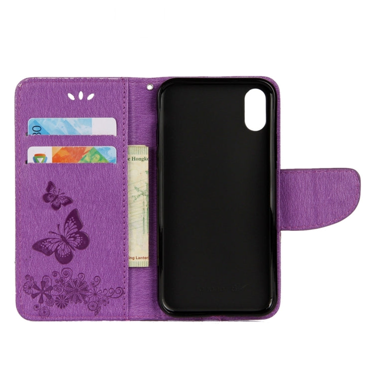 For iPhone X / XS Pressed Flowers Butterfly Pattern Horizontal Flip Leather Case with Holder & Card Slots & Wallet & Lanyard