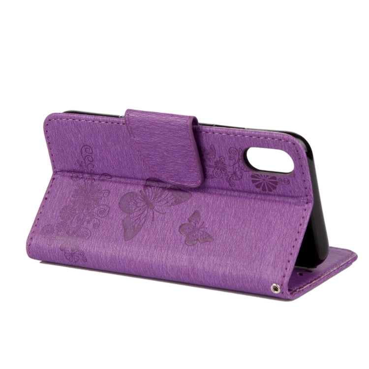 For iPhone X / XS Pressed Flowers Butterfly Pattern Horizontal Flip Leather Case with Holder & Card Slots & Wallet & Lanyard