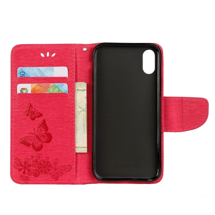 For iPhone X / XS Pressed Flowers Butterfly Pattern Horizontal Flip Leather Case with Holder & Card Slots & Wallet & Lanyard