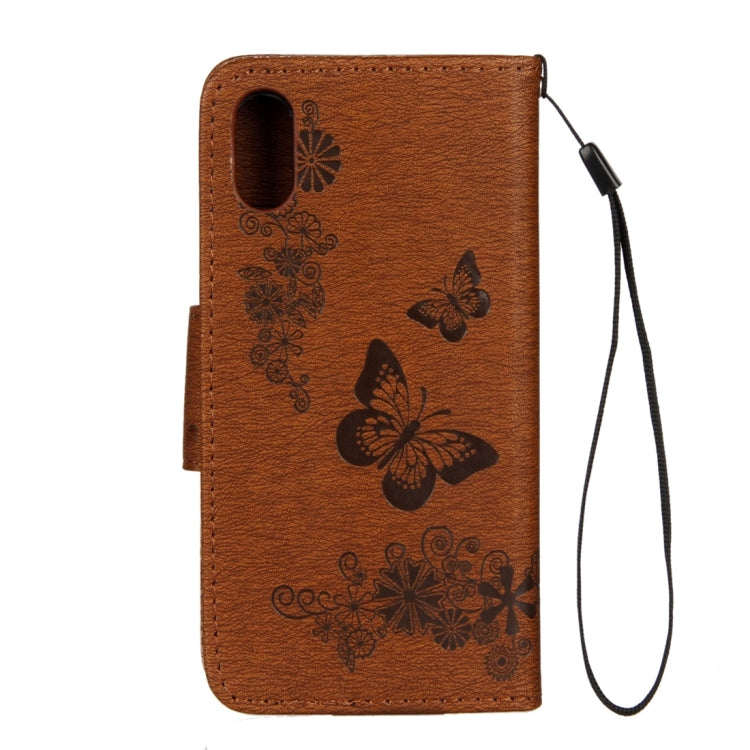 For iPhone X / XS Pressed Flowers Butterfly Pattern Horizontal Flip Leather Case with Holder & Card Slots & Wallet & Lanyard